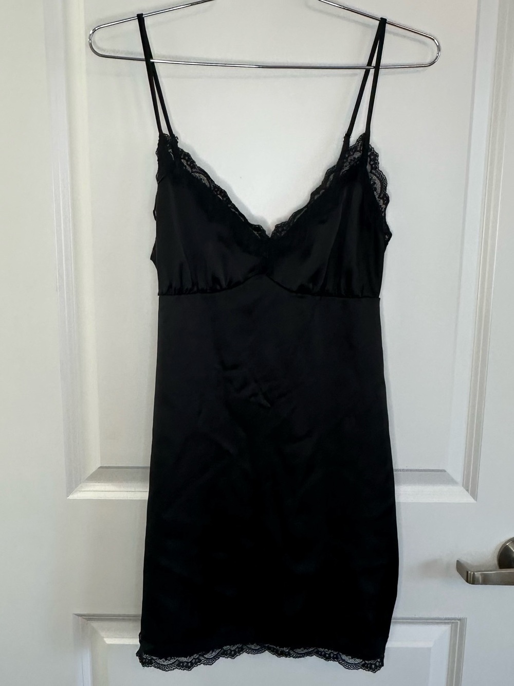 Urban Outfitters Black Satin Lace-Trim Slip Chemise